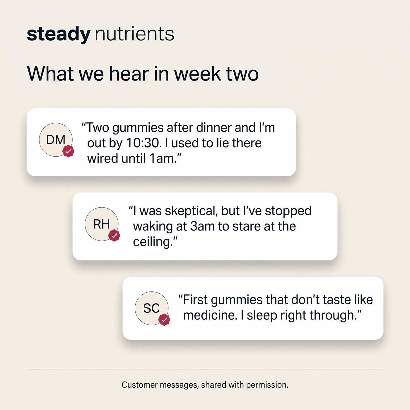 Customer messages about week two on Steady magnesium