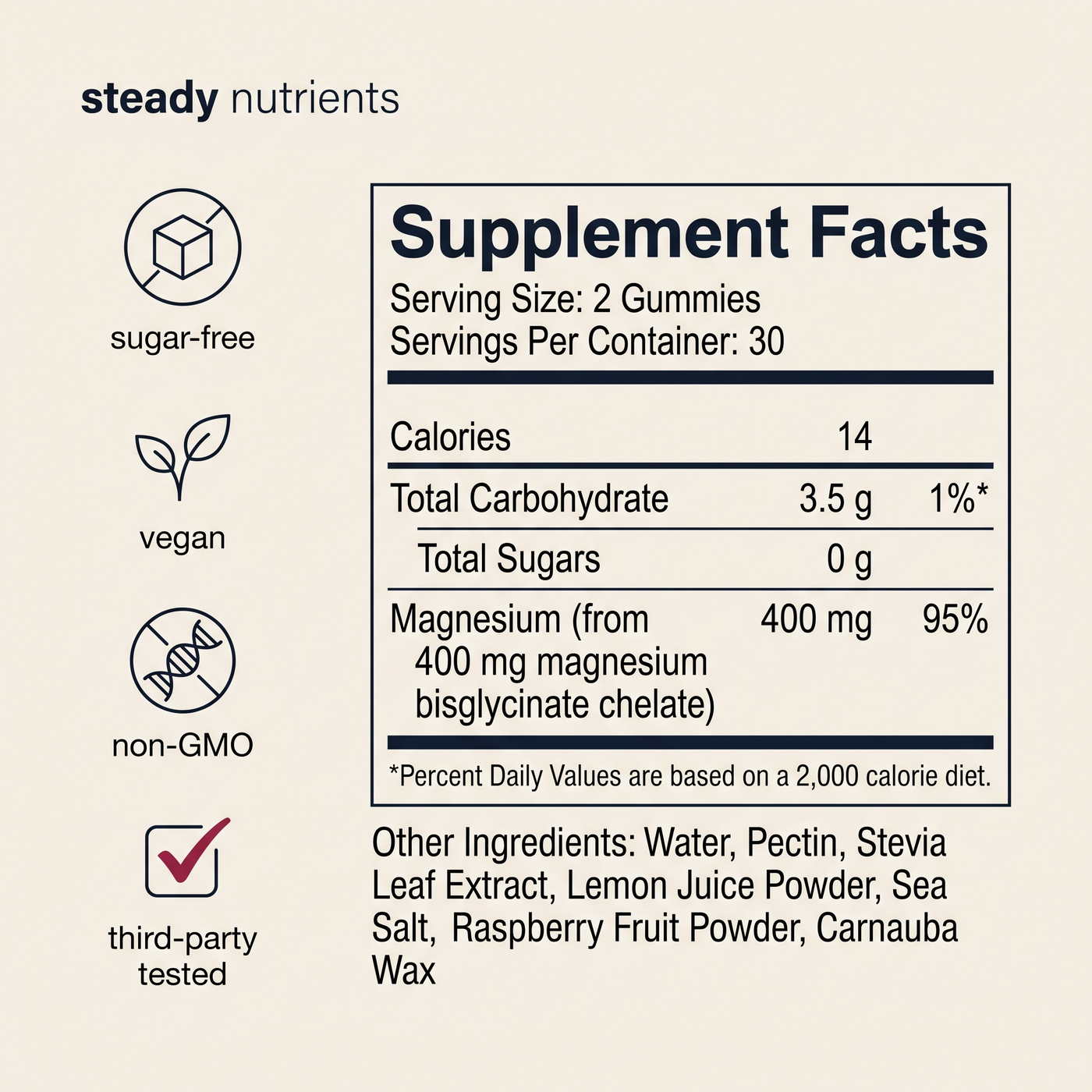 Steady magnesium gummies Supplement Facts panel